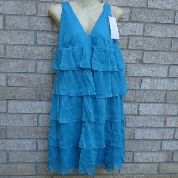 NWT. SIZE 14. J. Crew Turquoise Silk Chiffon Dress. - Picture 1 of 8